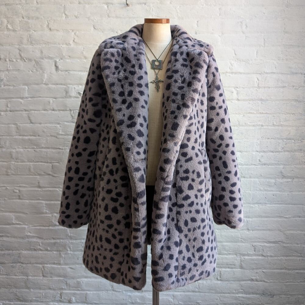 Faux Fur Cheetah Coat Animal Print Fur Trench Coat Shaggy Furry Y2K Jacket Small